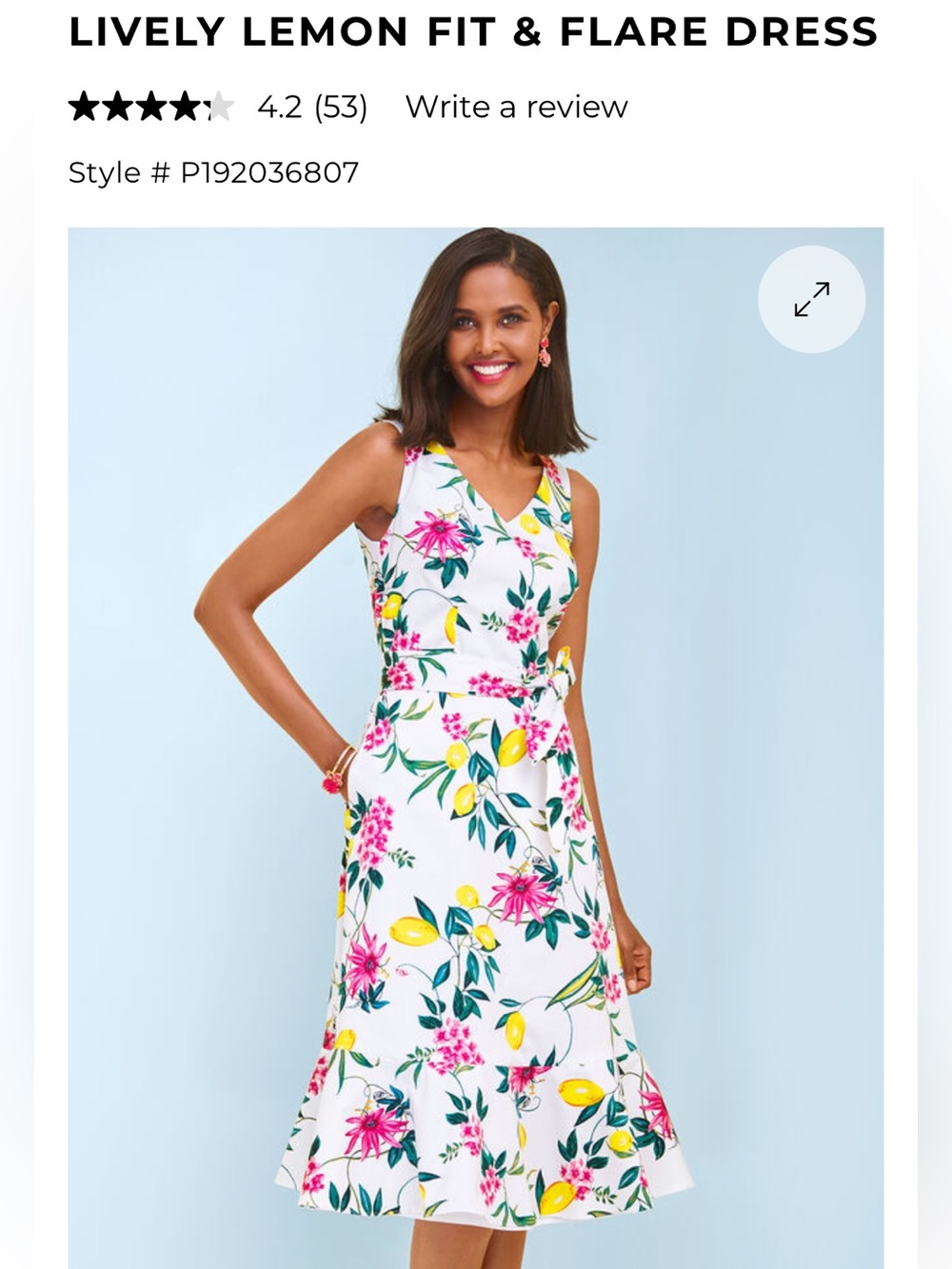 Talbots Lively Lemon Fit & Flare Dress - White with Pink & Yellow Floral